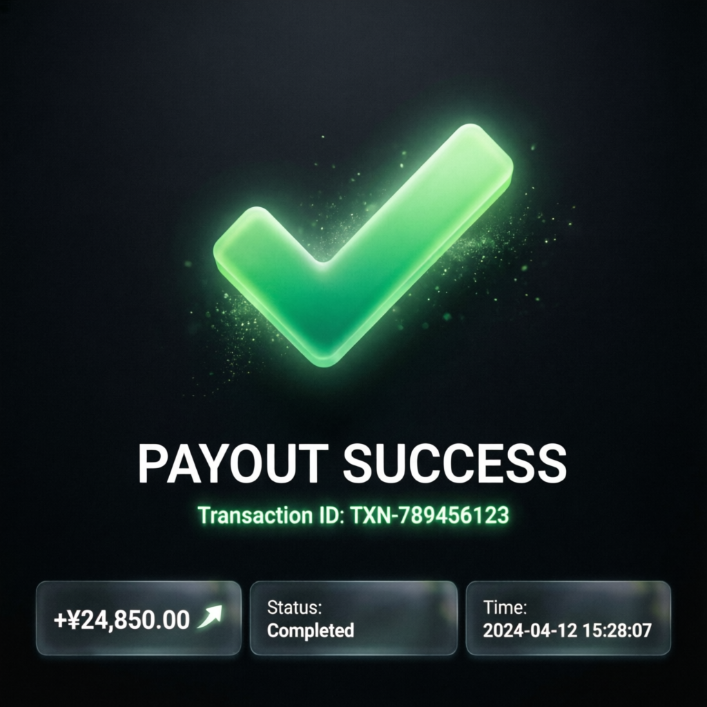 Payout success confirmation showing completed transaction with green checkmark