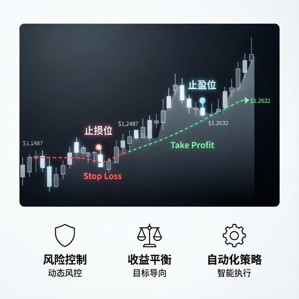 Risk management concept showing stop loss and take profit levels on trading chart