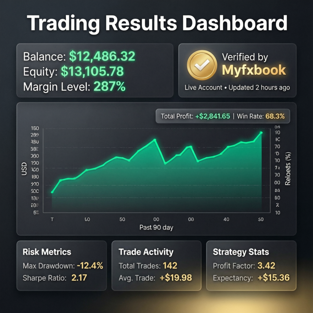 Trading Results Dashboard - Myfxbook verified funded account performance by PFM Capitals