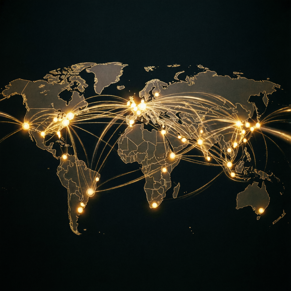 Global financial markets network connecting traders worldwide