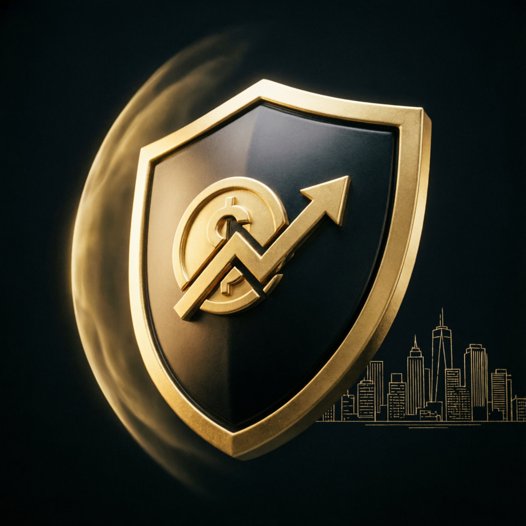 Risk management shield protecting financial assets