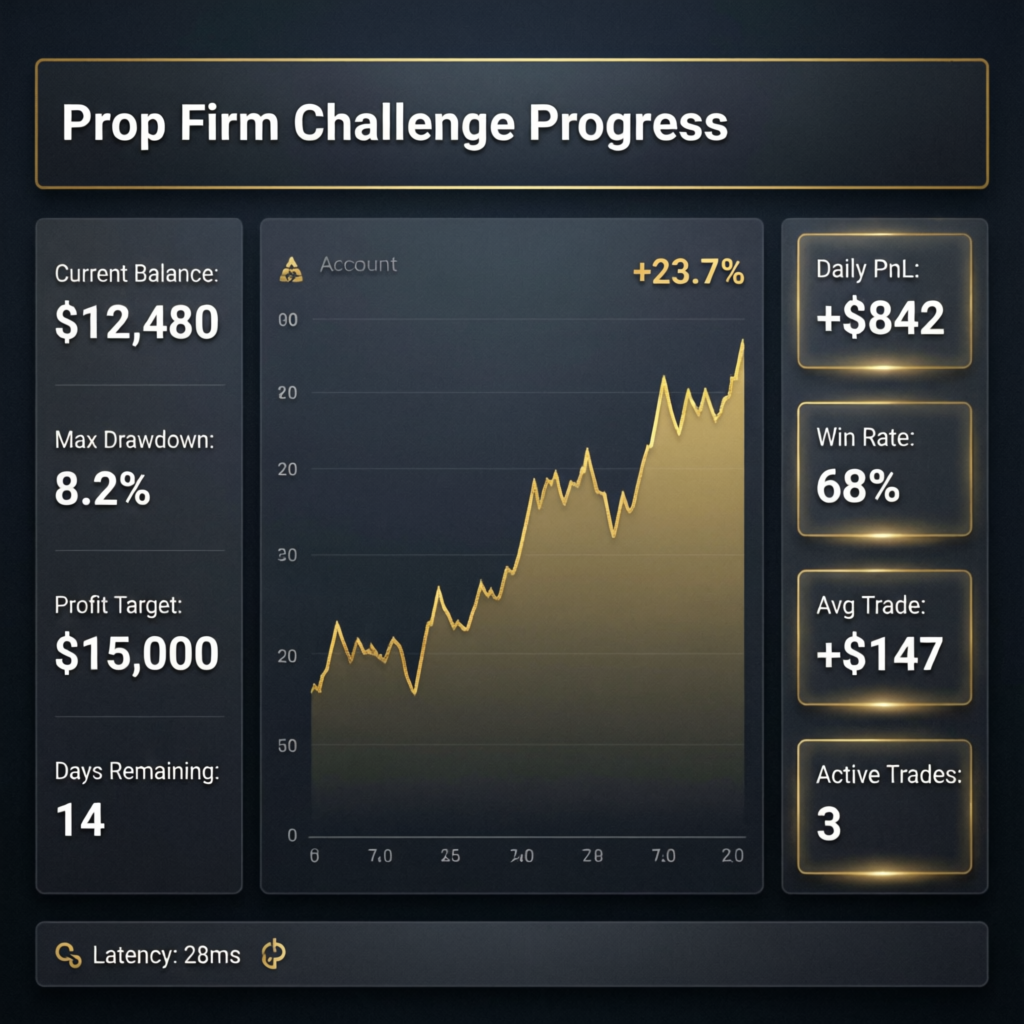 Topstep prop firm challenge progress dashboard showing account statistics