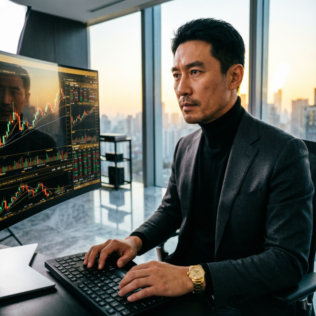 Professional trader analyzing candlestick charts