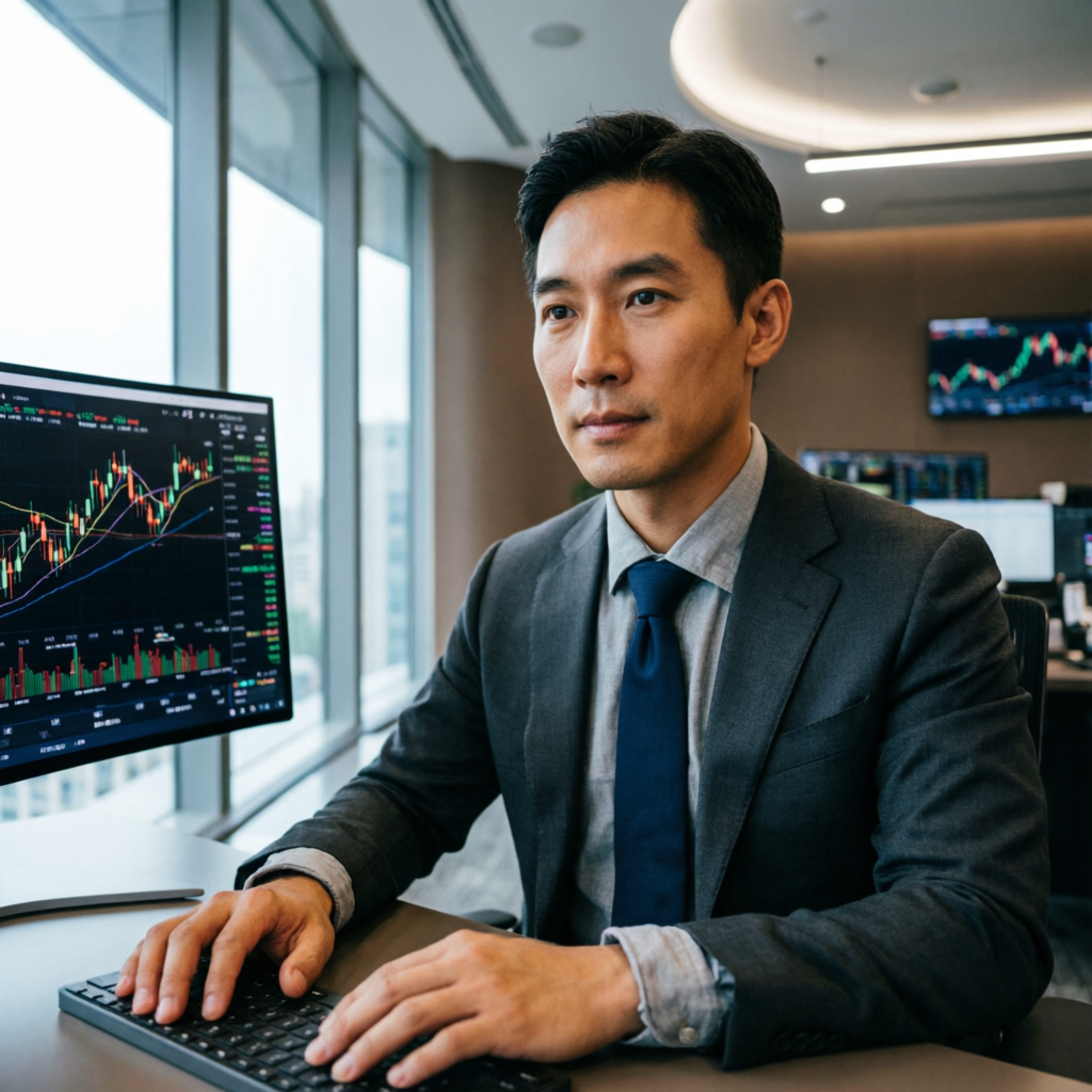 Professional trader analyzing forex charts calmly - emotional control in trading