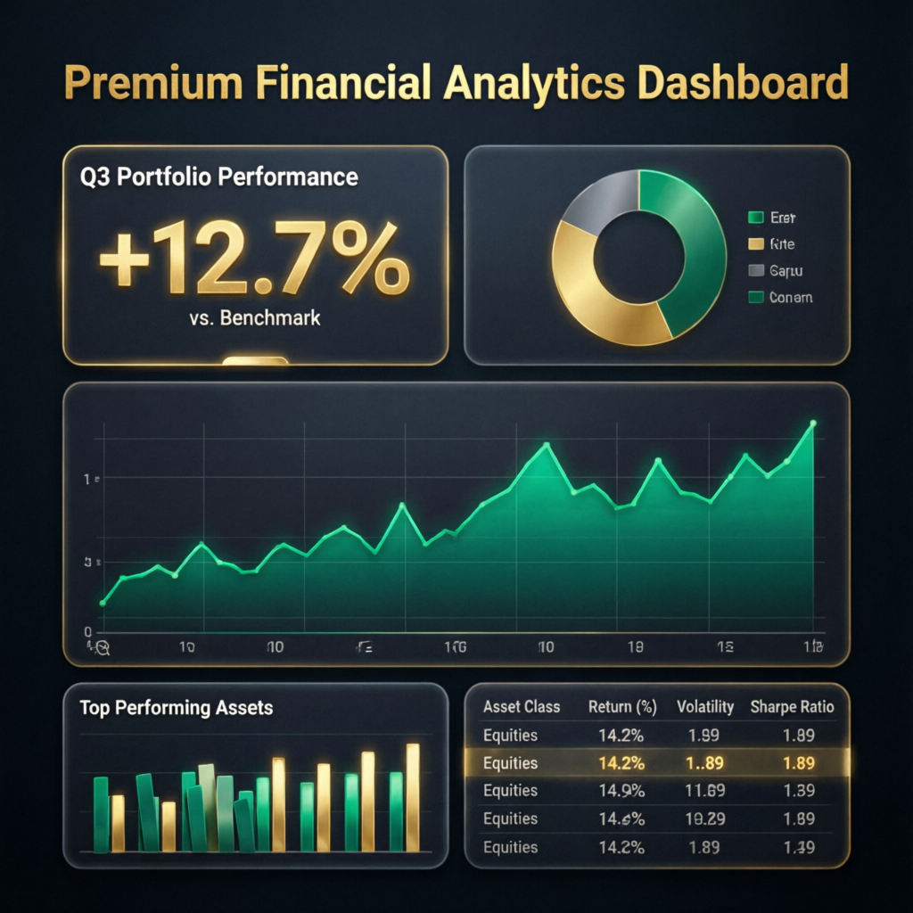 Premium financial analytics dashboard showing portfolio performance and returns