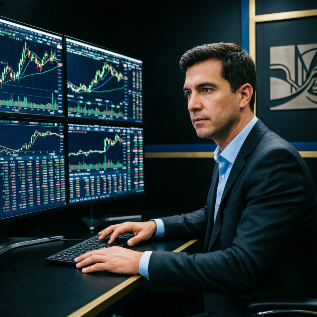 Professional forex trader analyzing My Funded Futures rules and prop firm evaluation charts