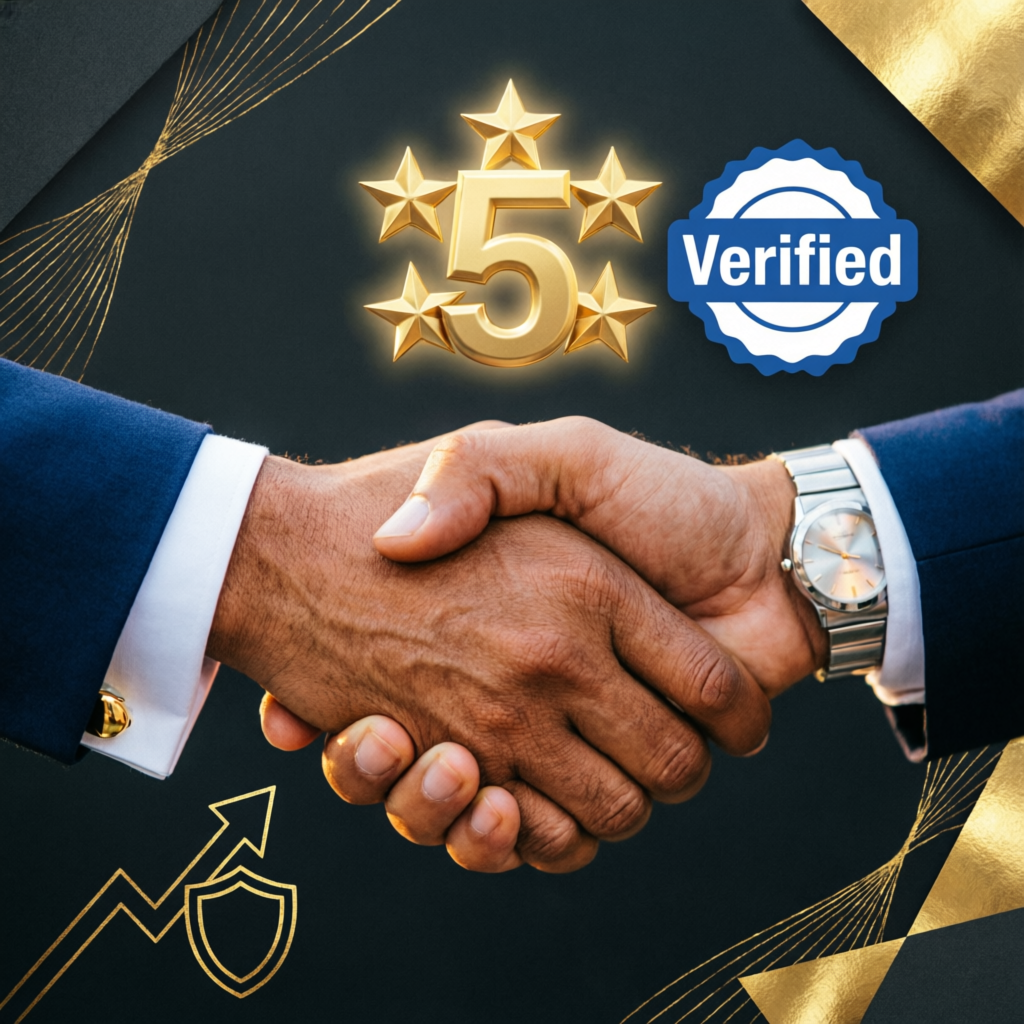 Verified 5-star customer satisfaction and trust handshake for prop firm services