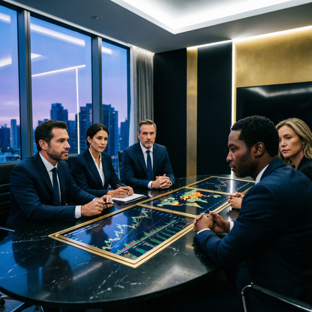 Professional trading team analyzing funded account performance