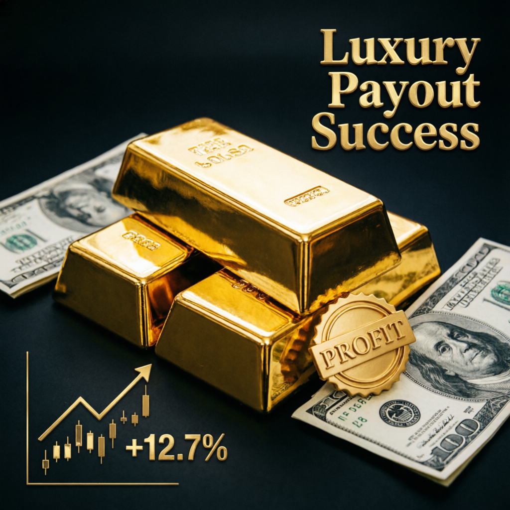 Luxury payout success with gold bars representing trading profits