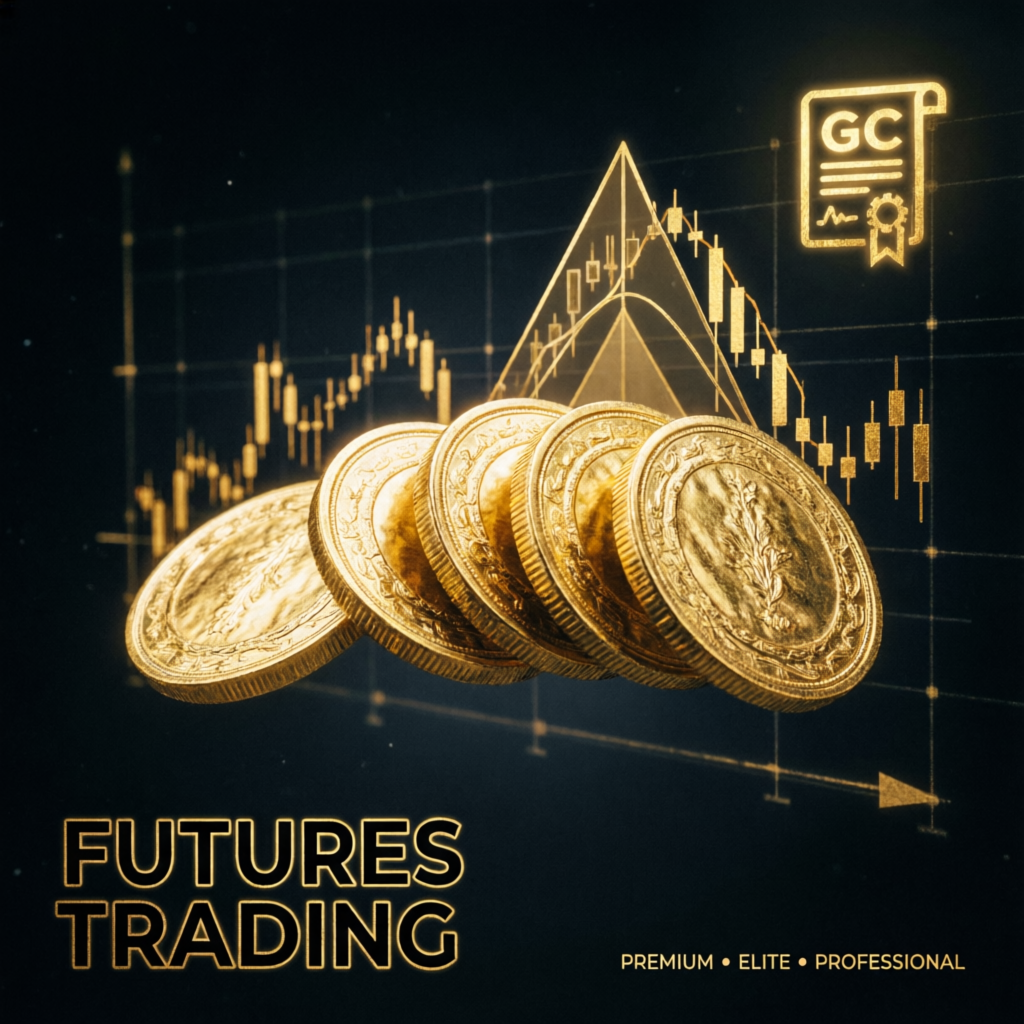 Futures trading with gold coins representing profits