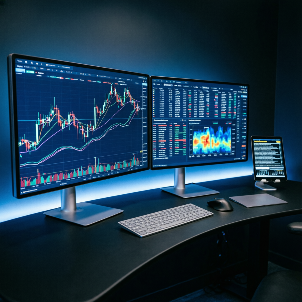 Professional Trading Desk Setup - Multi-Monitor Futures Trading Station