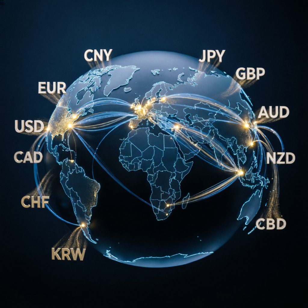 Global forex market with currency connections around the world