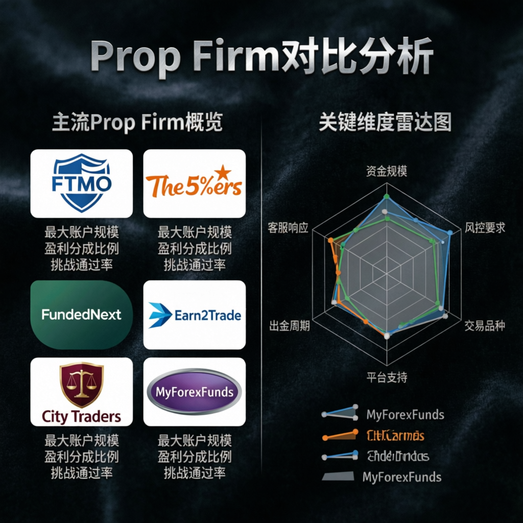 Prop firm comparison analysis showing different trading firms