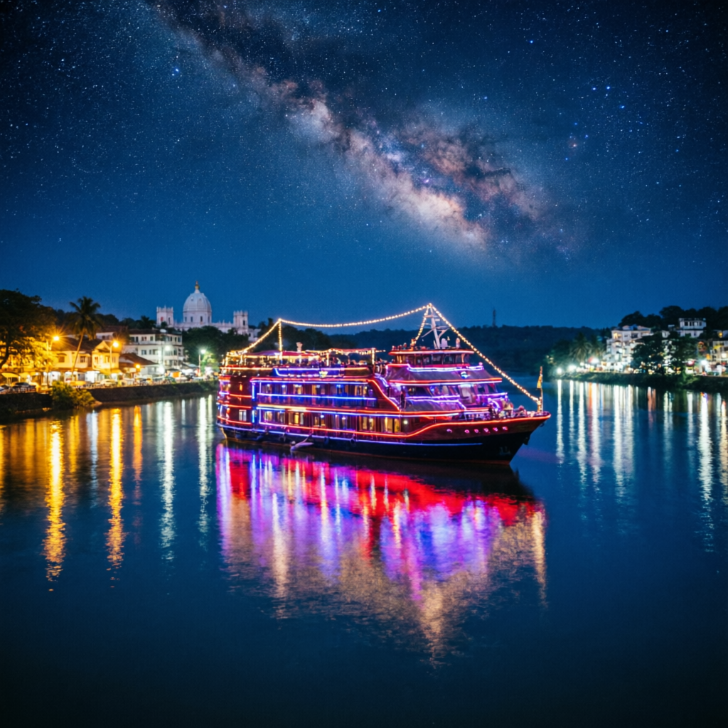 Casino & dinner cruise boat on Mandovi river, Panaji Goa at night
