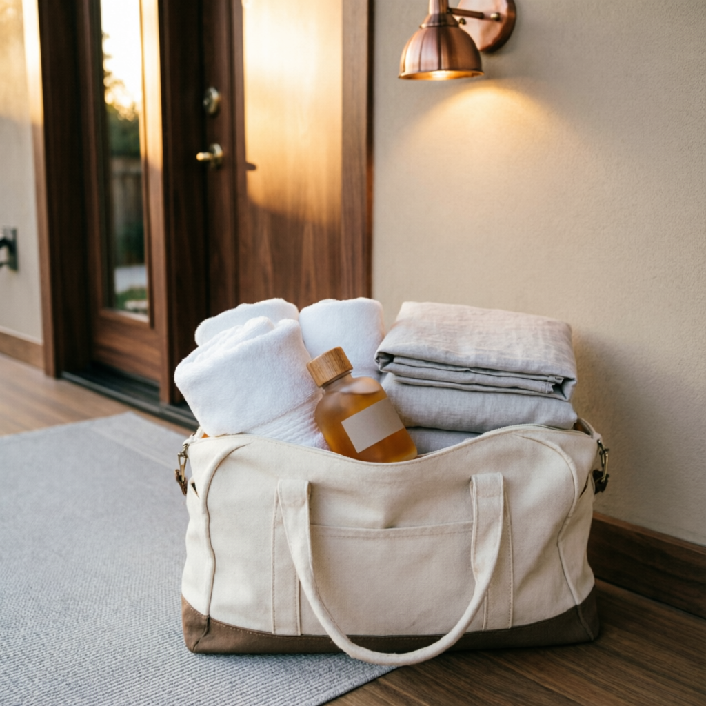 Home massage kit with towels and oils arriving at a doorstep in Indore