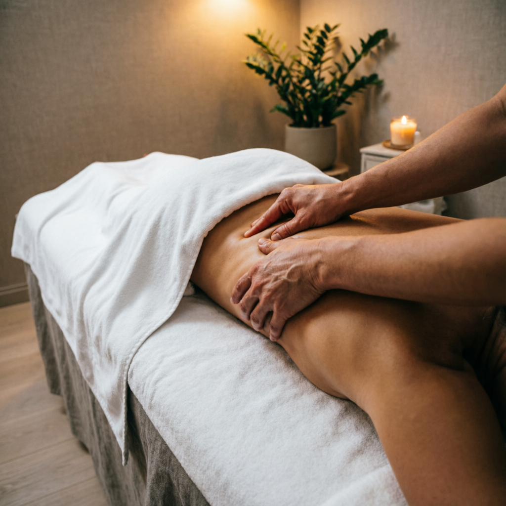 Back massage service in Indore — targeted upper back relaxation with clean towel draping