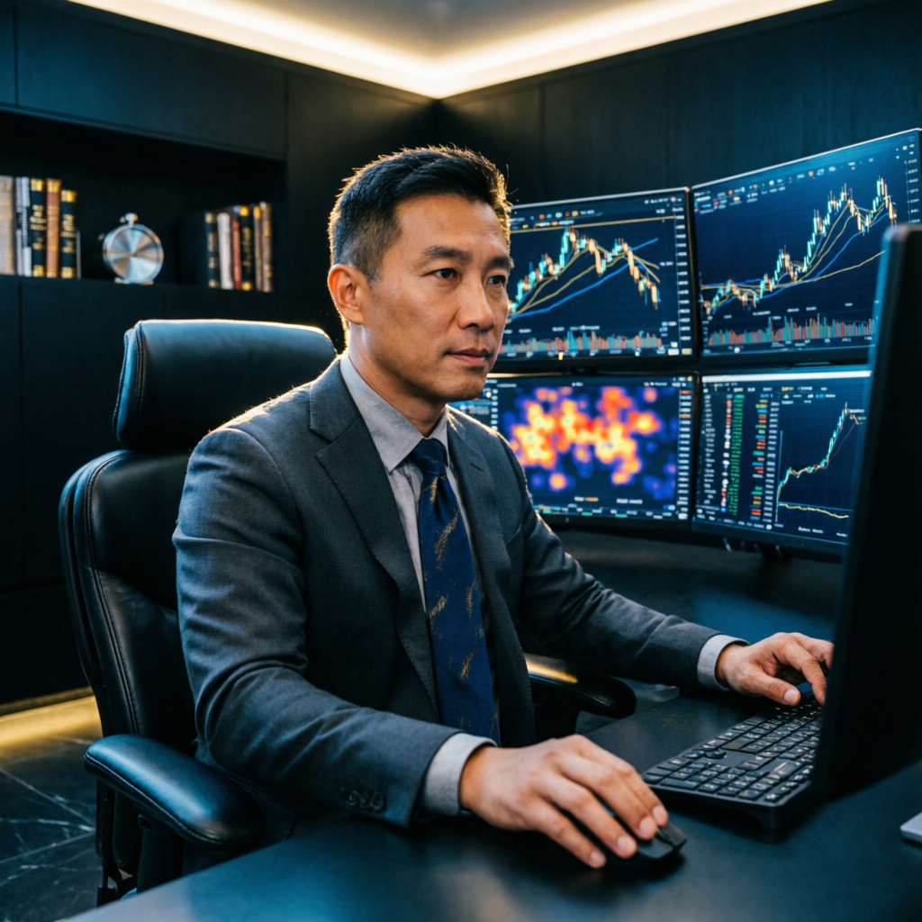 Professional forex trader managing prop firm funded account