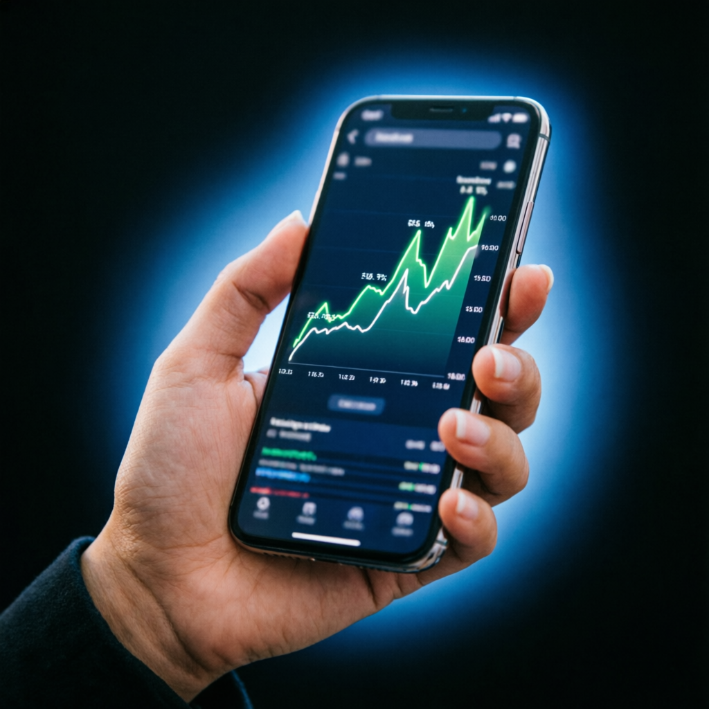Mobile forex trading app showing profit charts