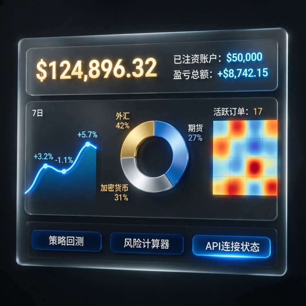Professional trading dashboard showing funded account metrics