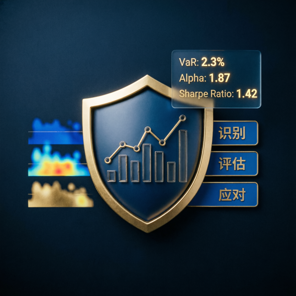 Risk management shield with financial metrics