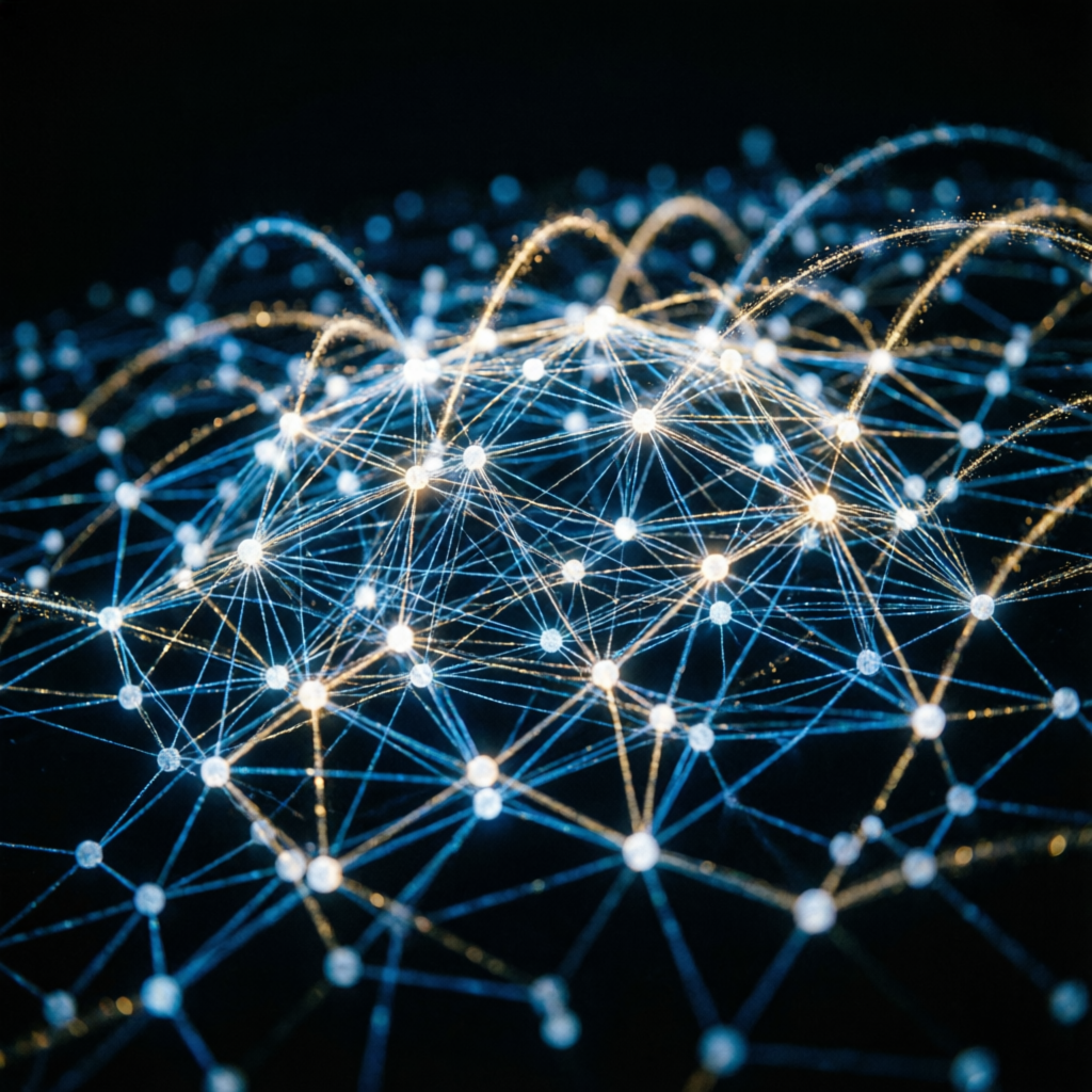 Network of connected nodes representing global trading community
