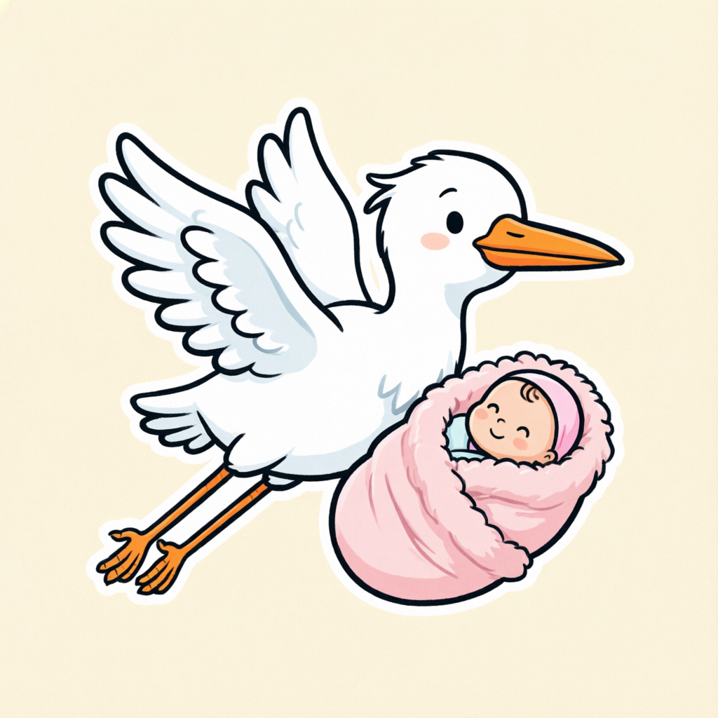 Stork delivering a baby bundle