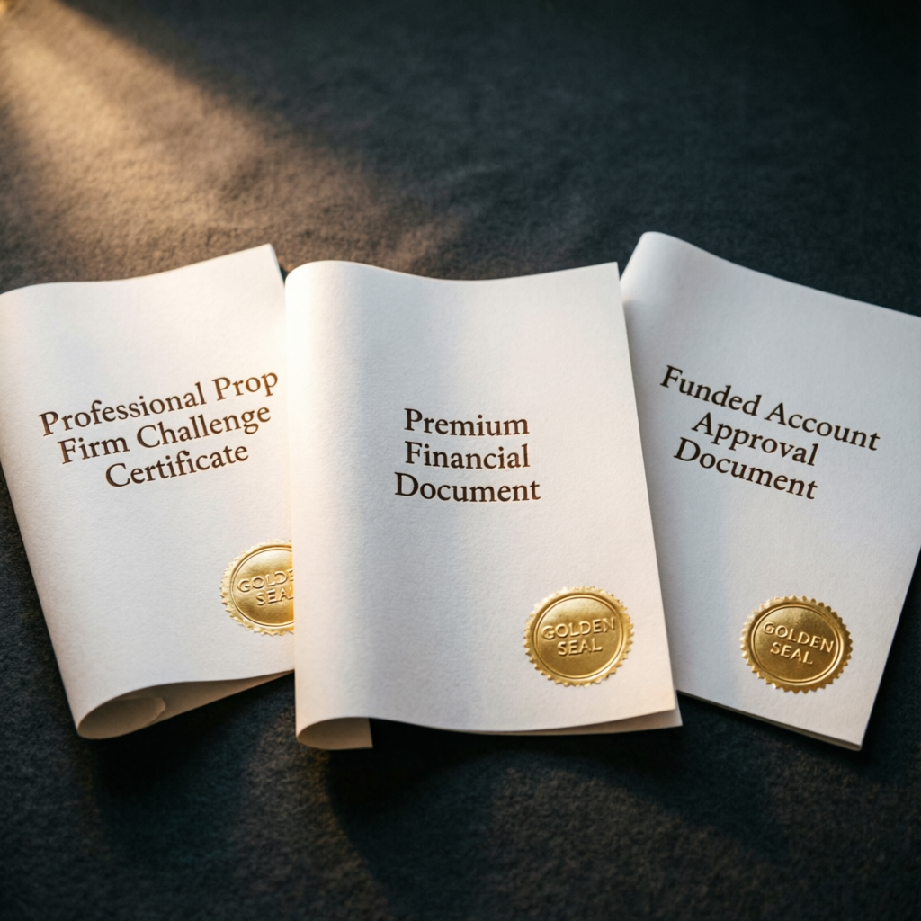 Prop firm challenge certificates and funded account approval documents