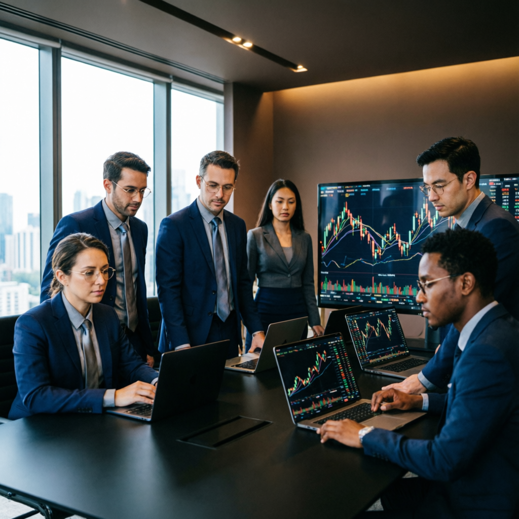 Professional team of forex traders and analysts working together