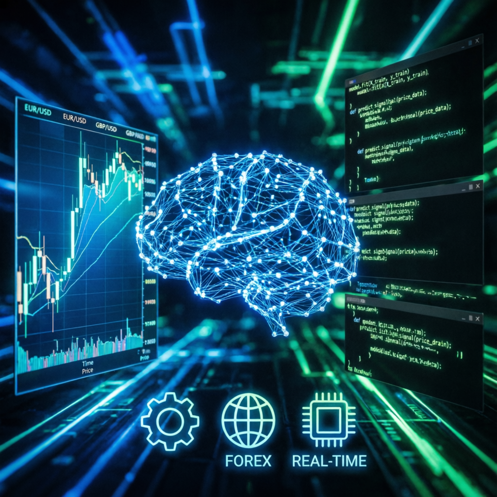 Algorithmic trading technology with AI and forex charts