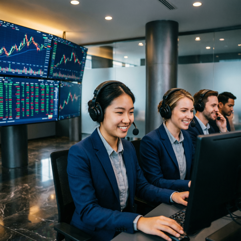 Professional customer support team helping traders