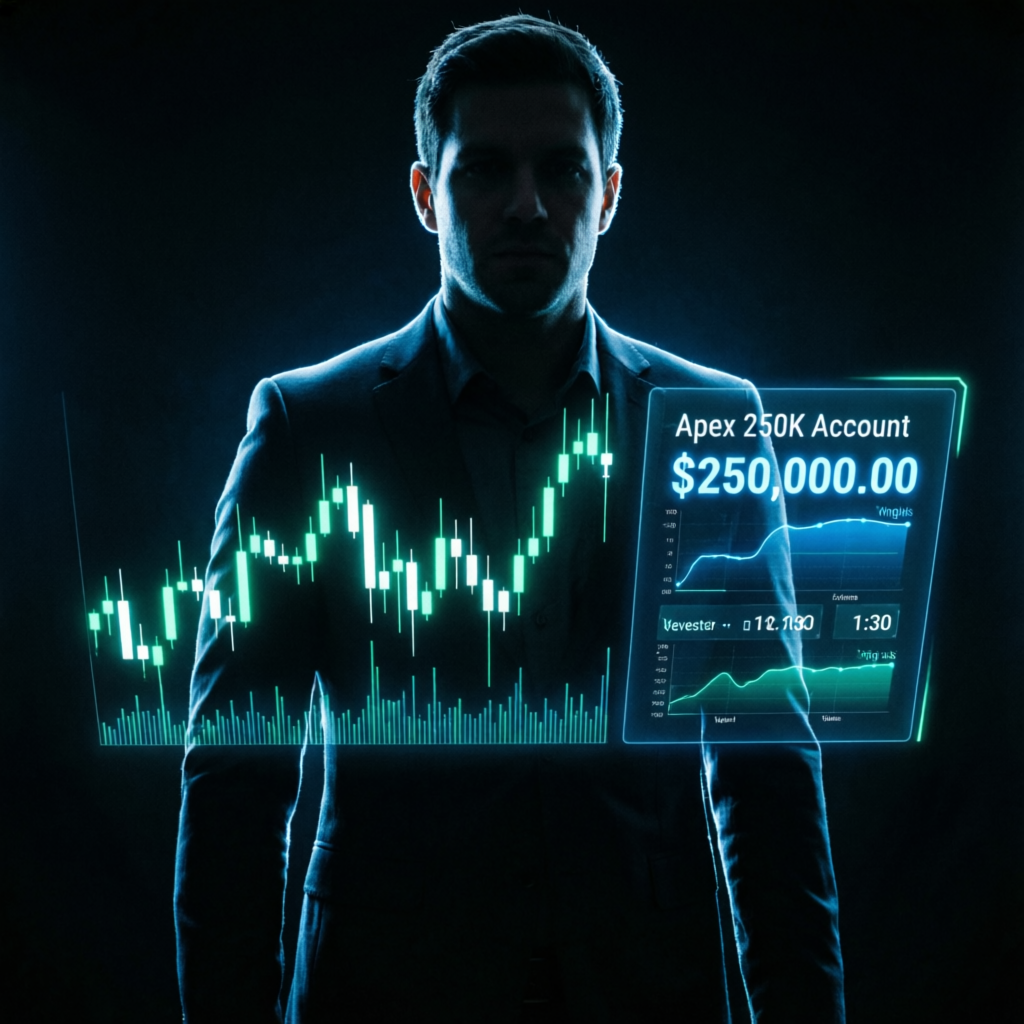 Professional forex trader with Apex 250K account dashboard