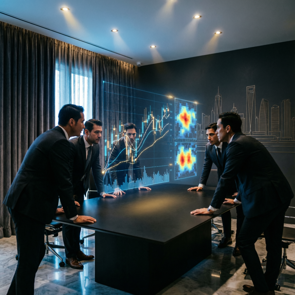 Expert trading team analyzing charts