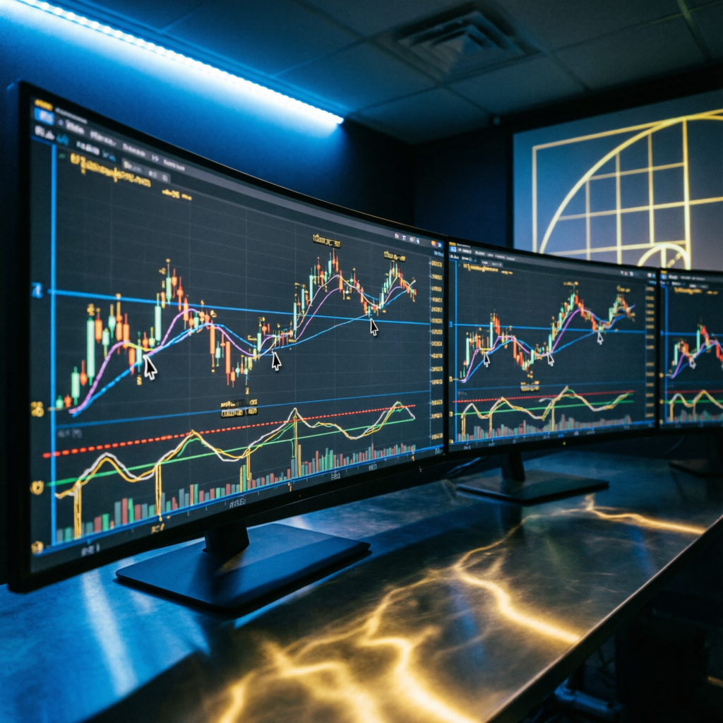 Professional trading strategy with multiple monitors