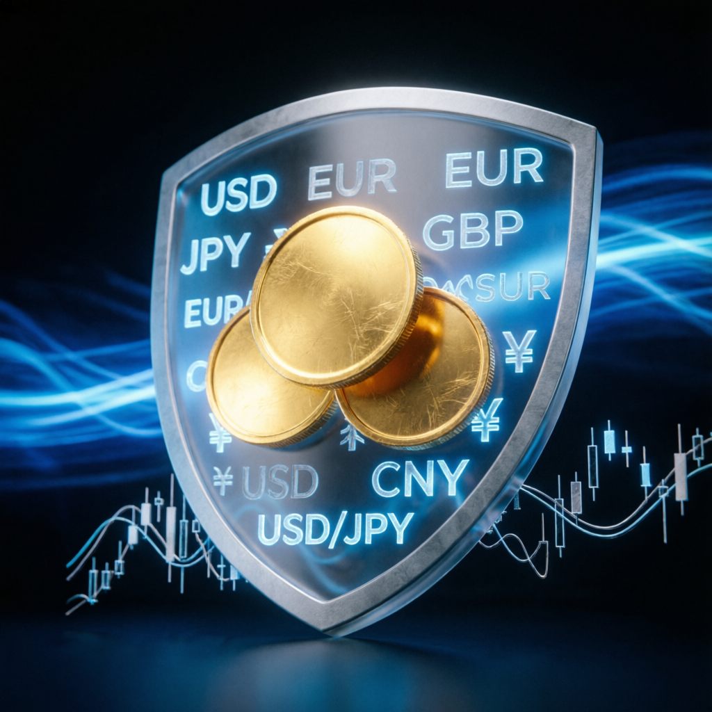 Risk management shield protecting forex capital