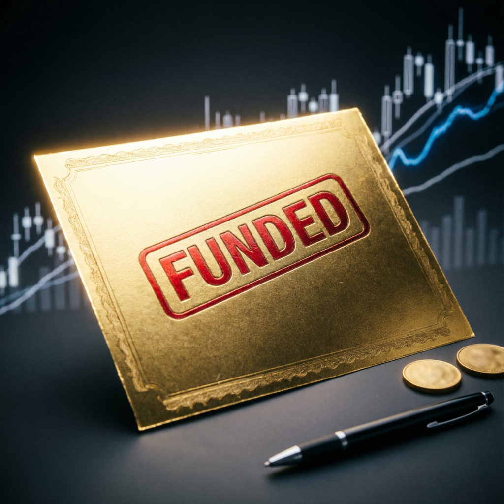 Funded prop firm certificate with golden seal