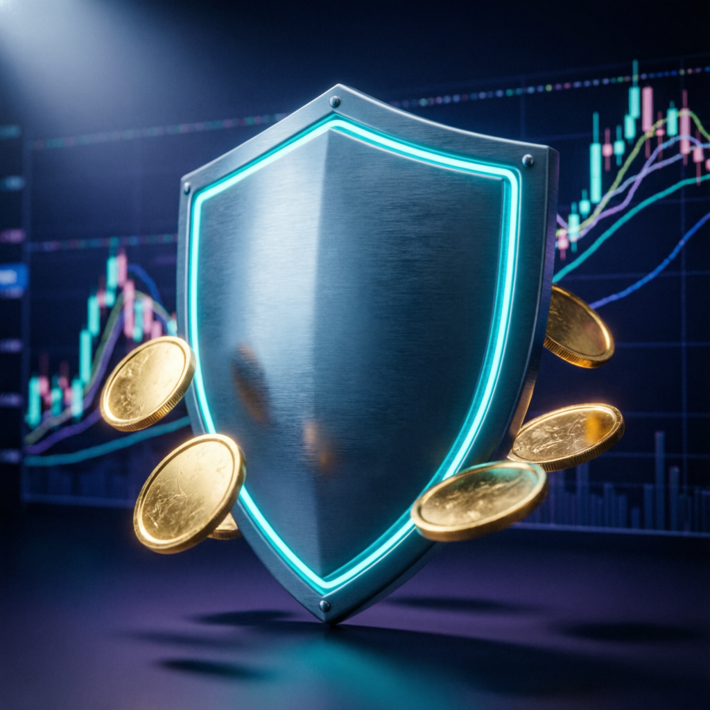 Risk management shield protecting trading capital