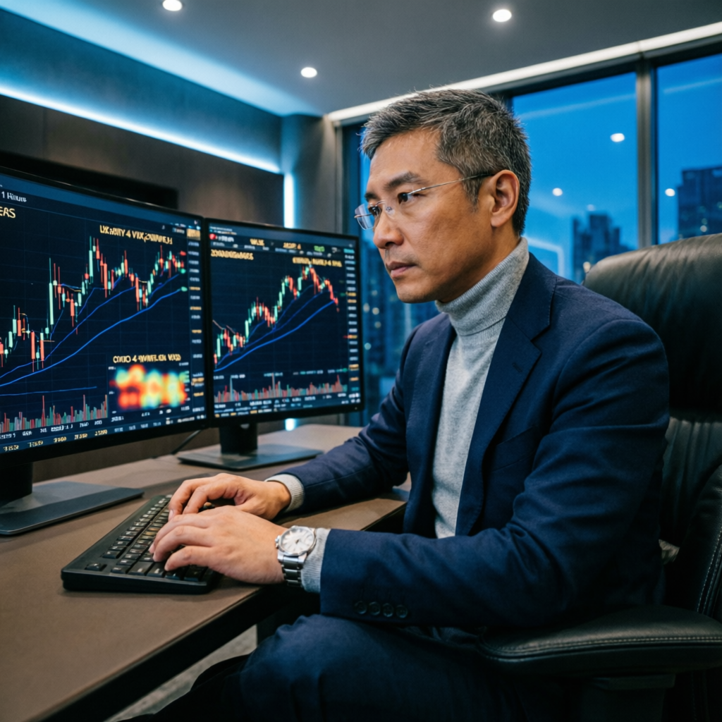 Professional forex trader analyzing charts in premium trading room