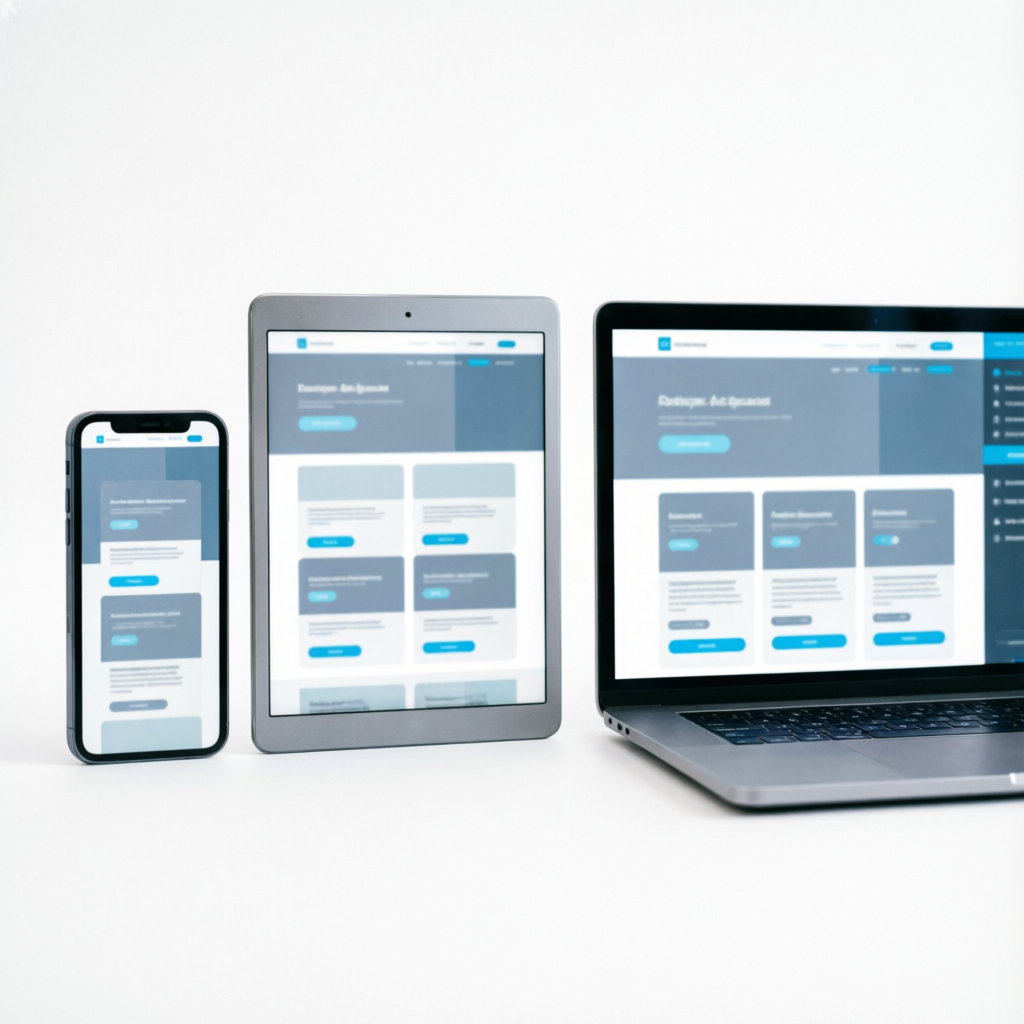 Mobile responsive website design on smartphone tablet and laptop