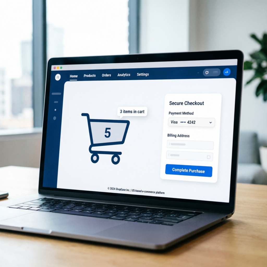 E-commerce online store dashboard with shopping cart and payment gateway