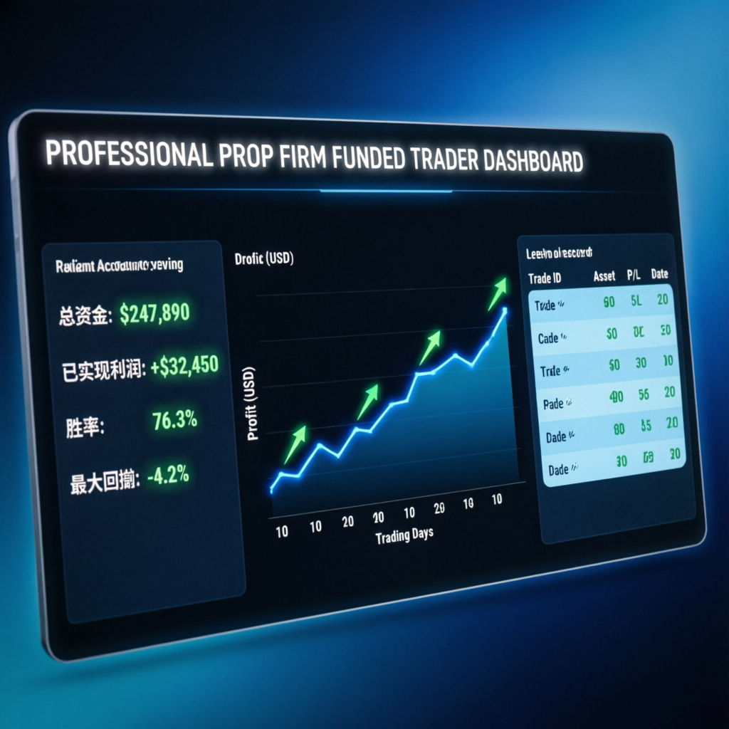 Professional prop firm funded trader dashboard showing successful results