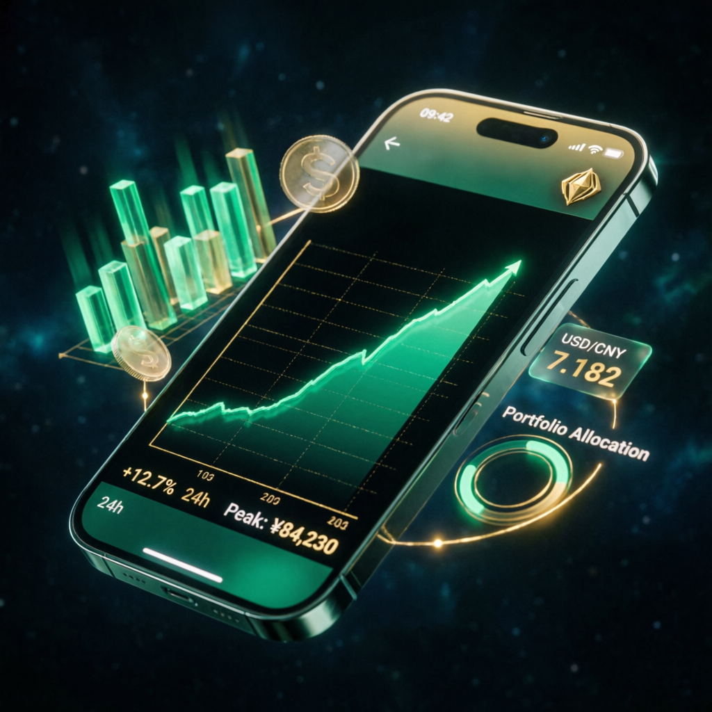 Mobile trading app showing profit growth