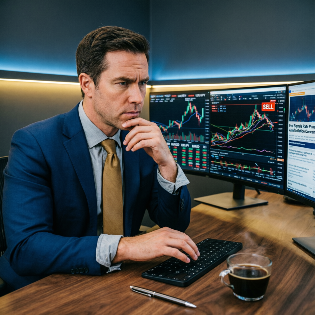 Professional forex trader analyzing market charts in modern trading office