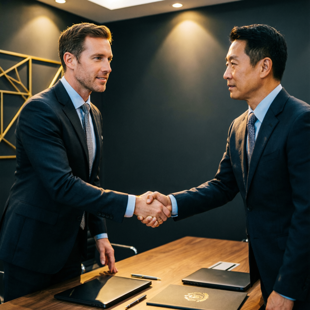 Professional handshake representing partnership between trader and fund manager
