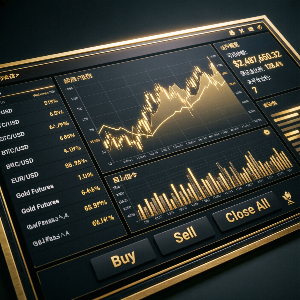 Premium gold and black trading dashboard interface