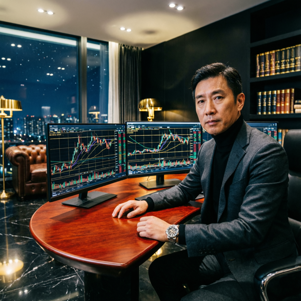 Professional trader analyzing charts in luxury office