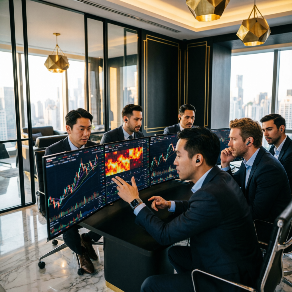 Professional trading team in luxury office