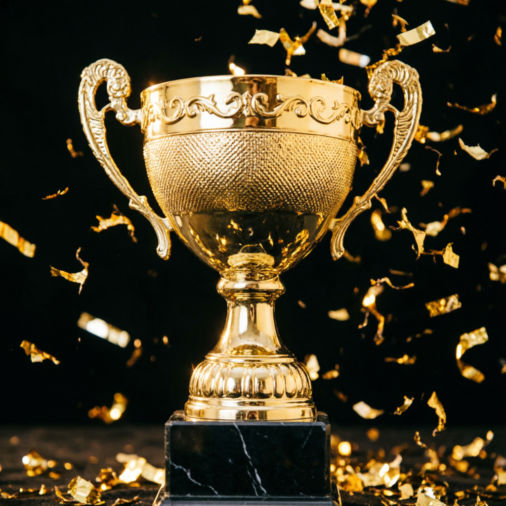 Gold trophy representing trading success and payouts