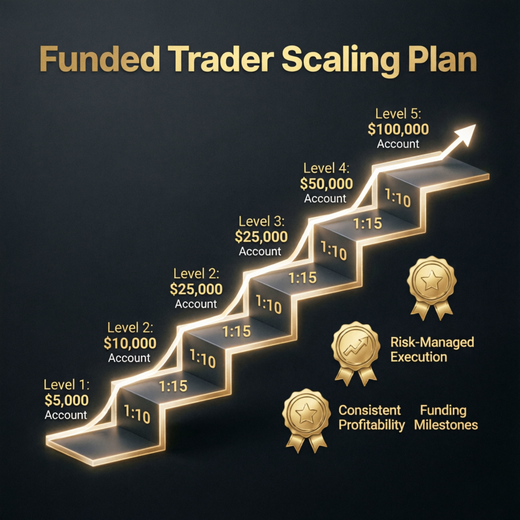 Topstep funded trader scaling plan showing account growth levels