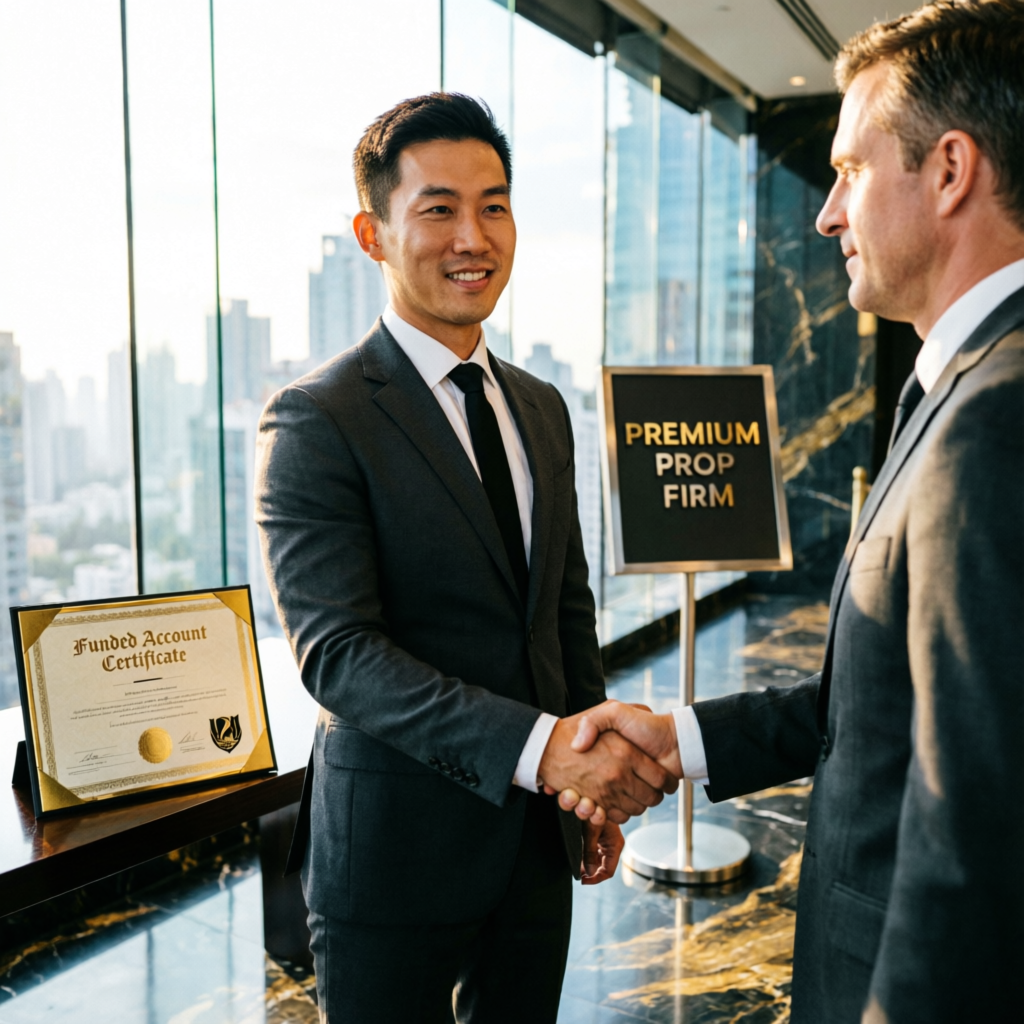 Funded account certificate presentation representing prop firm success