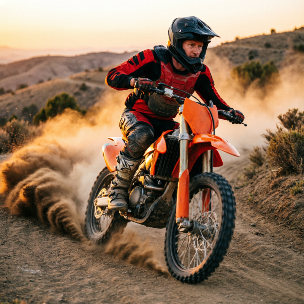 Piloto de enduro levantando polvo